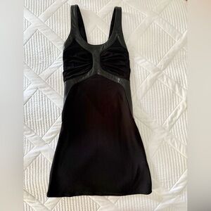 Sky Black Leather Detail Stretch Sleeveless Mini Dress